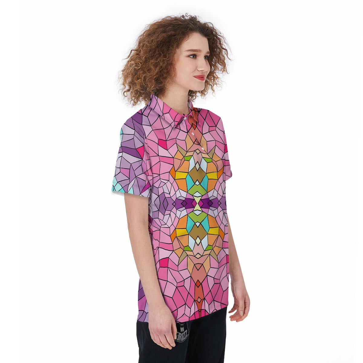Mosaic Stained Glass Print Pattern Women's Golf Shirts-grizzshop