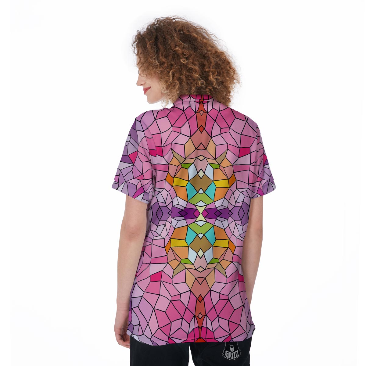 Mosaic Stained Glass Print Pattern Women's Golf Shirts-grizzshop