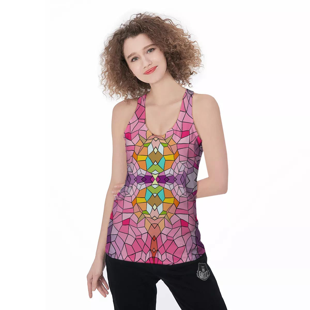 Mosaic Stained Glass Print Pattern Women's Racerback Tank Top-grizzshop