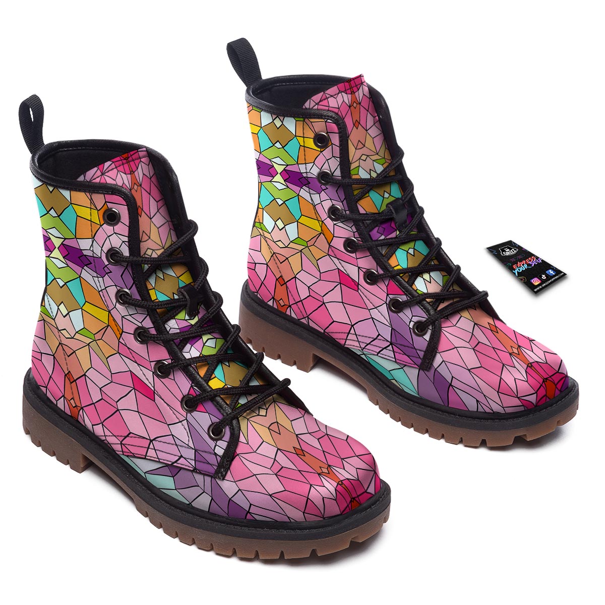 Mosaic Stained Glass Print Pattern Work Boots-grizzshop