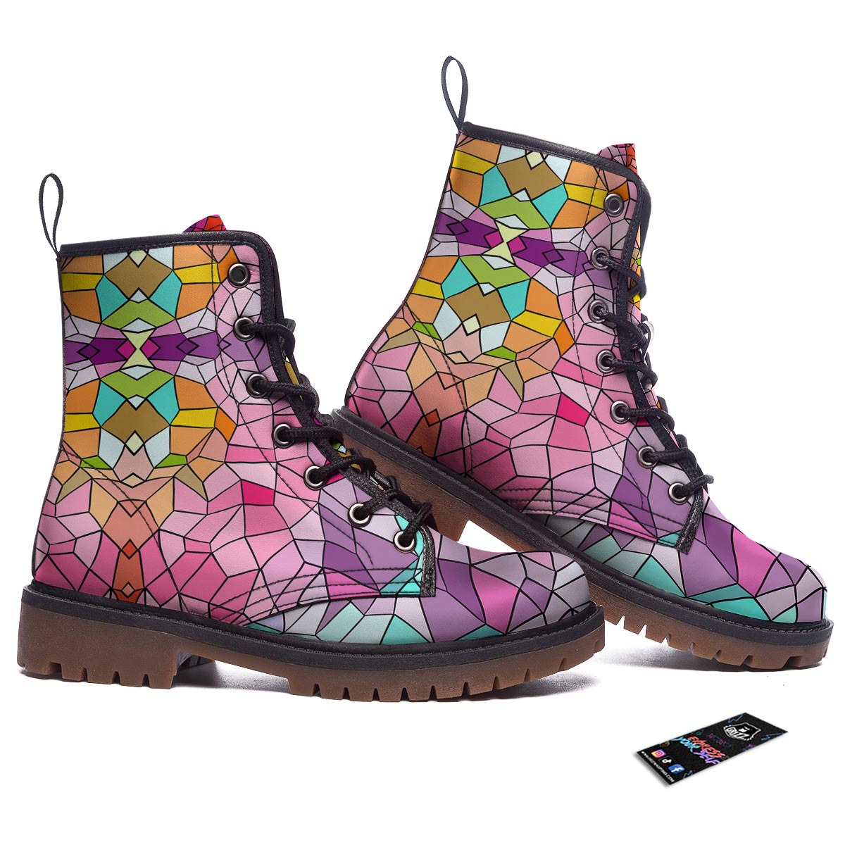 Mosaic Stained Glass Print Pattern Work Boots-grizzshop