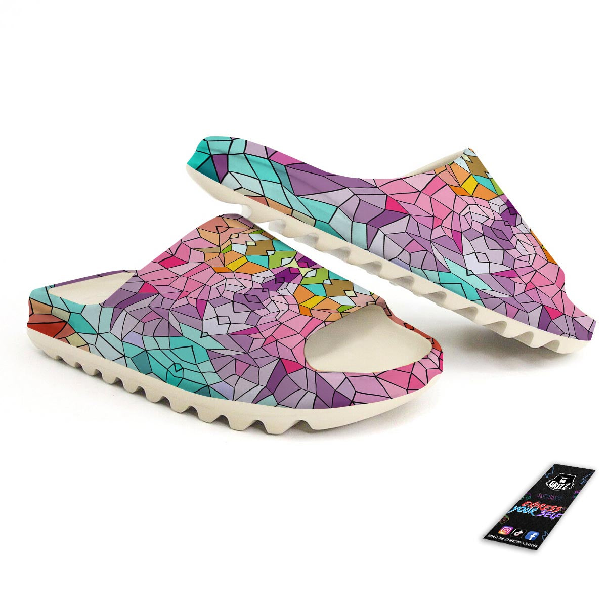 Mosaic Stained Glass Print Pattern Sandals-grizzshop