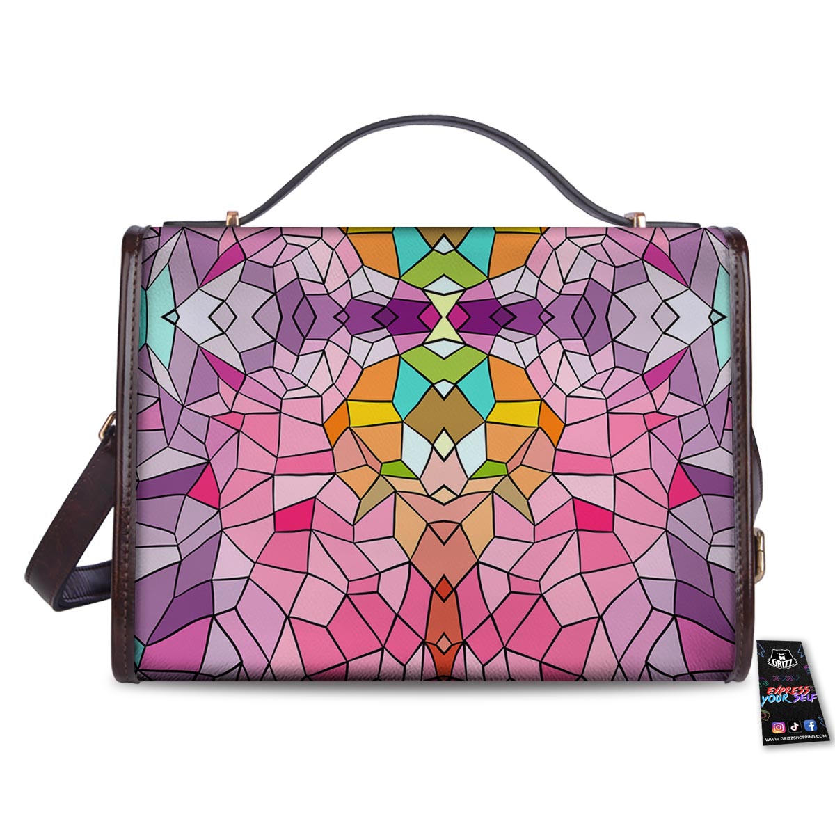Mosaic Stained Glass Print Pattern Women's Satchel Bag