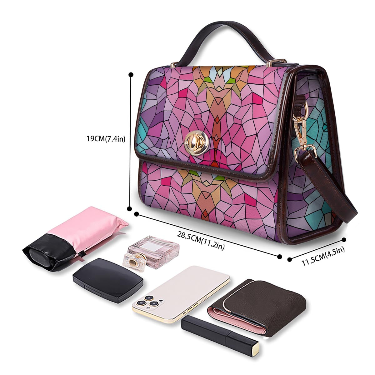 Mosaic Stained Glass Print Pattern Women's Satchel Bag