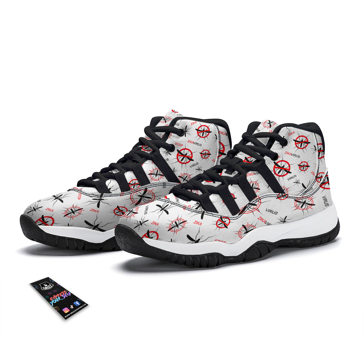 Mosquito Caution Print Pattern Black Bball Shoes-grizzshop