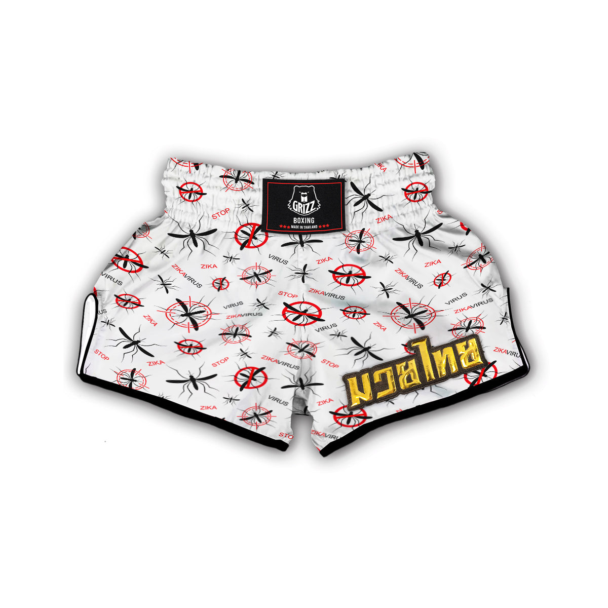 Mosquito Caution Print Pattern Muay Thai Boxing Shorts-grizzshop