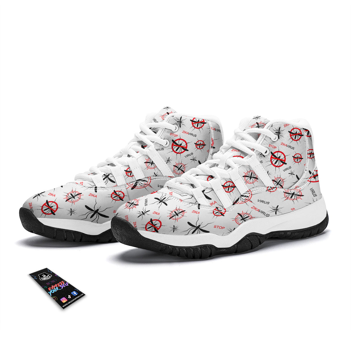 Mosquito Caution Print Pattern White Bball Shoes-grizzshop