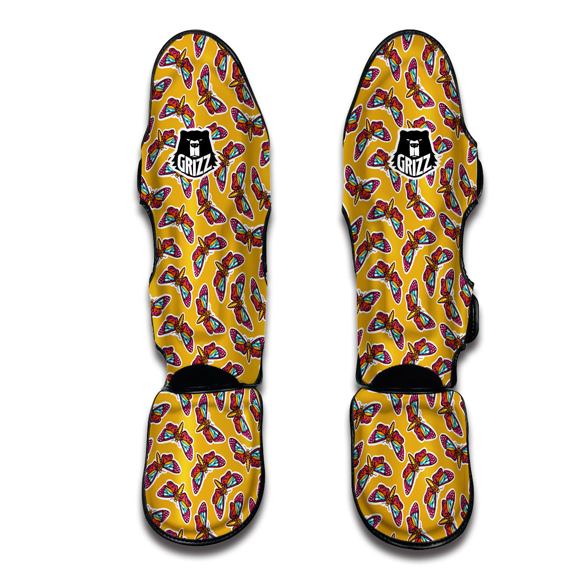 Moth Colorful And Yellow Print Pattern Muay Thai Shin Guards-grizzshop