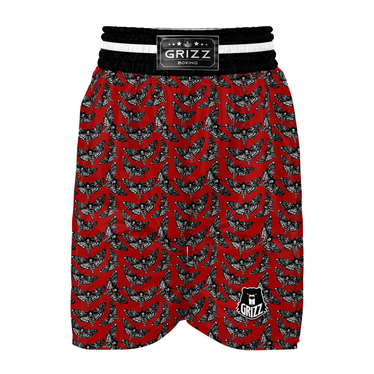 Moth Skull Red Print Pattern Boxing Shorts-grizzshop