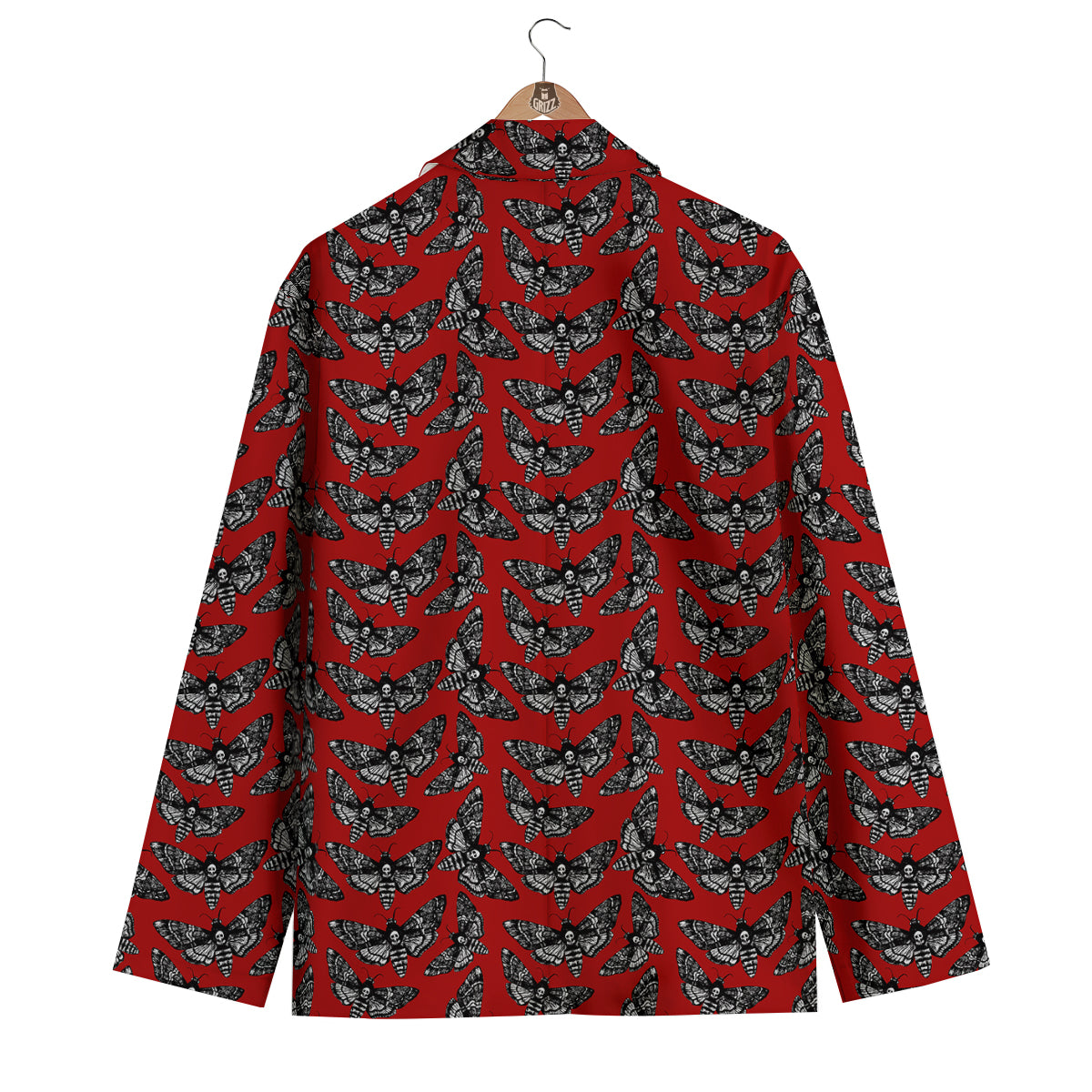 Moth Skull Red Print Pattern Men's Blazer-grizzshop