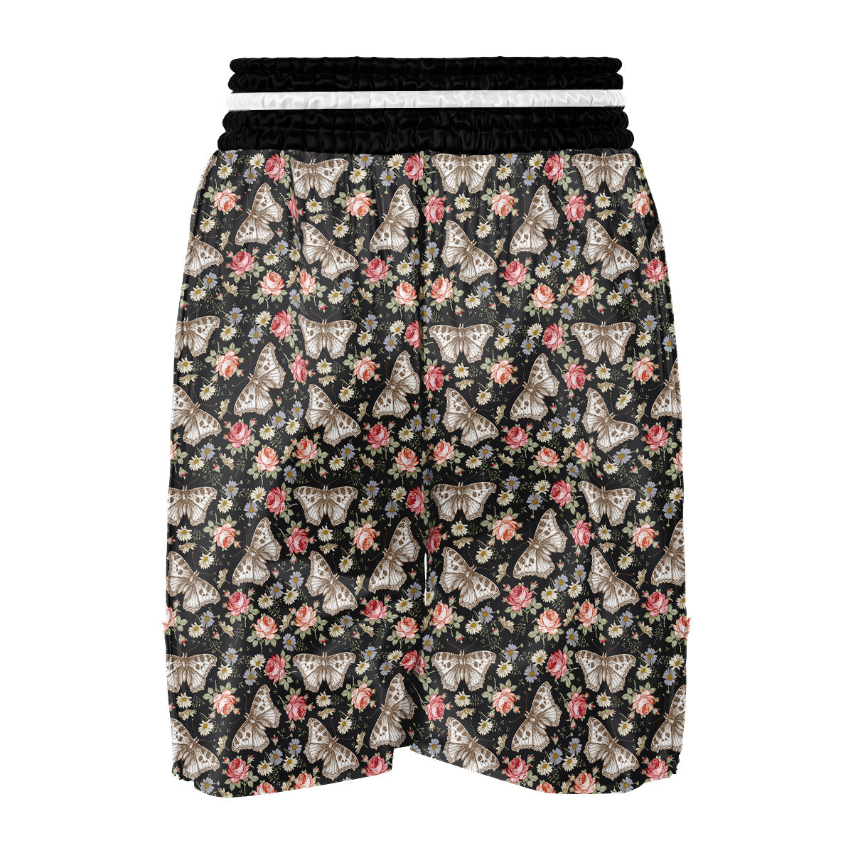 Moth Vintage And Floral Print Pattern Boxing Shorts-grizzshop
