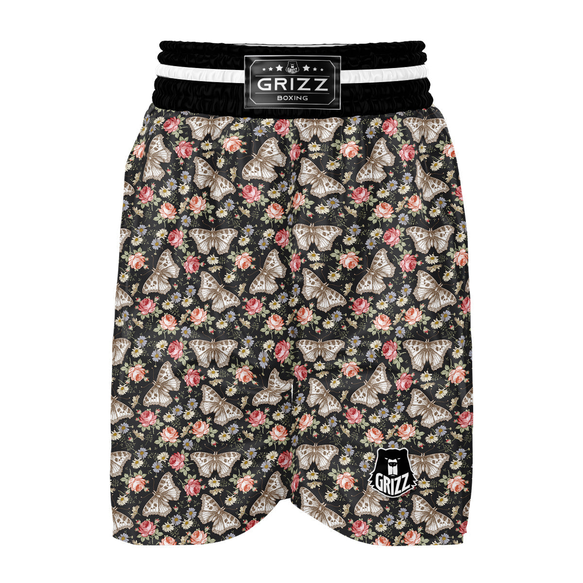 Moth Vintage And Floral Print Pattern Boxing Shorts-grizzshop
