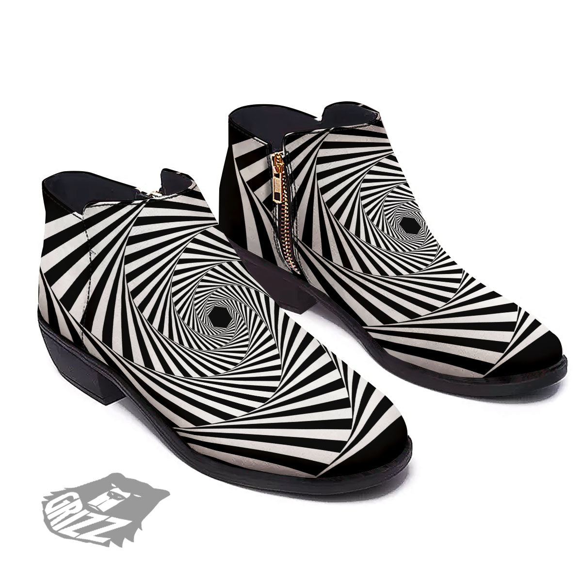 Motion Illusion Angular Swirl Print Ankle Boots-grizzshop