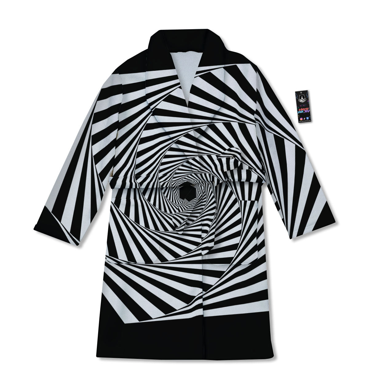 Motion Illusion Angular Swirl Print Bathrobe-grizzshop