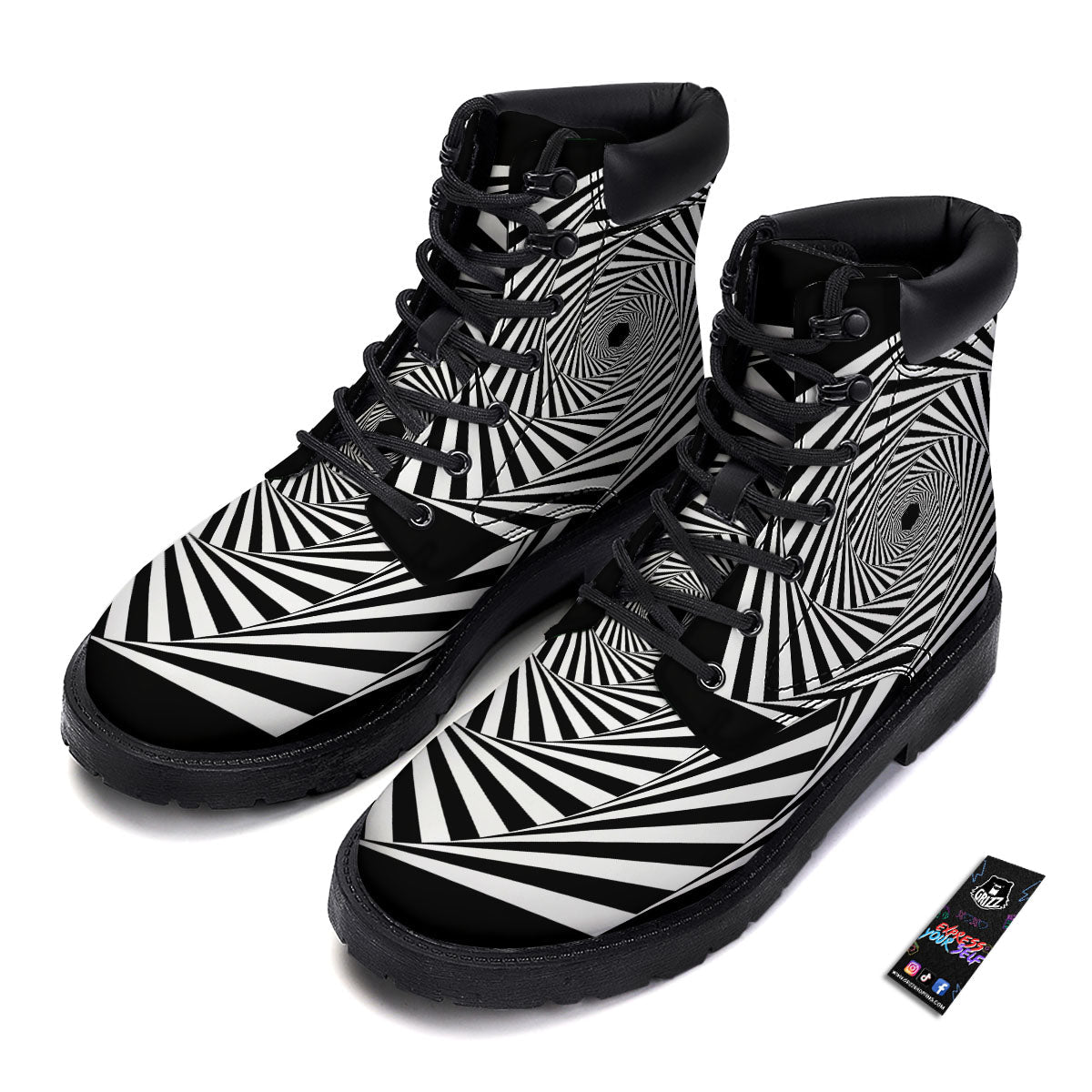 Motion Illusion Angular Swirl Print Boots-grizzshop
