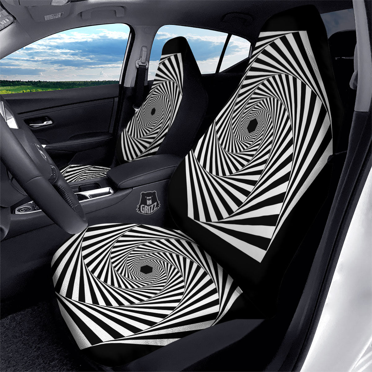 Motion Illusion Angular Swirl Print Car Seat Covers-grizzshop