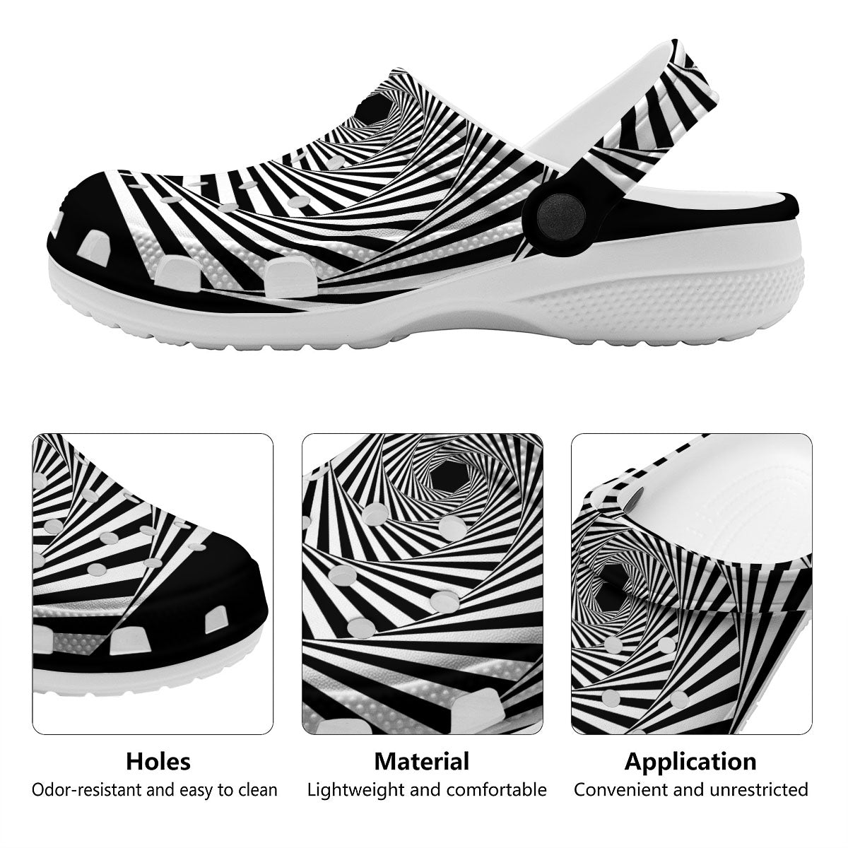 Motion Illusion Angular Swirl Print Clog-grizzshop