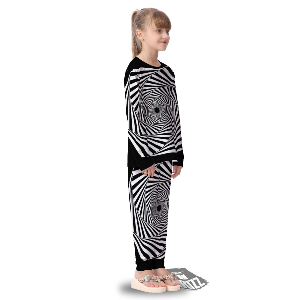 Motion Illusion Angular Swirl Print Kid's Pajamas-grizzshop