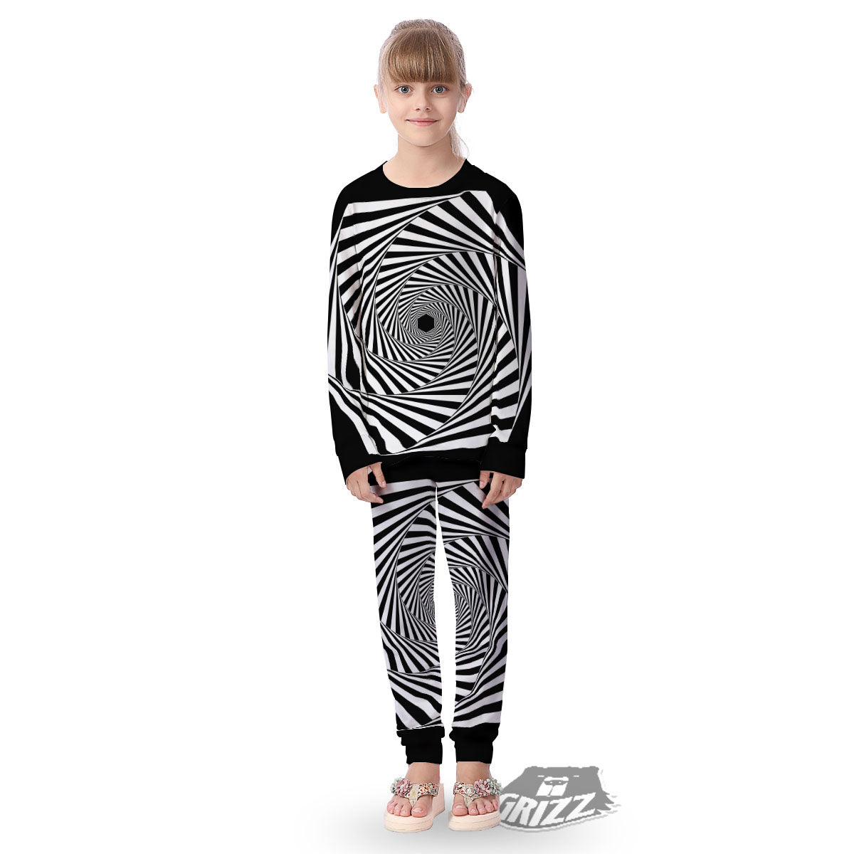 Motion Illusion Angular Swirl Print Kid's Pajamas-grizzshop