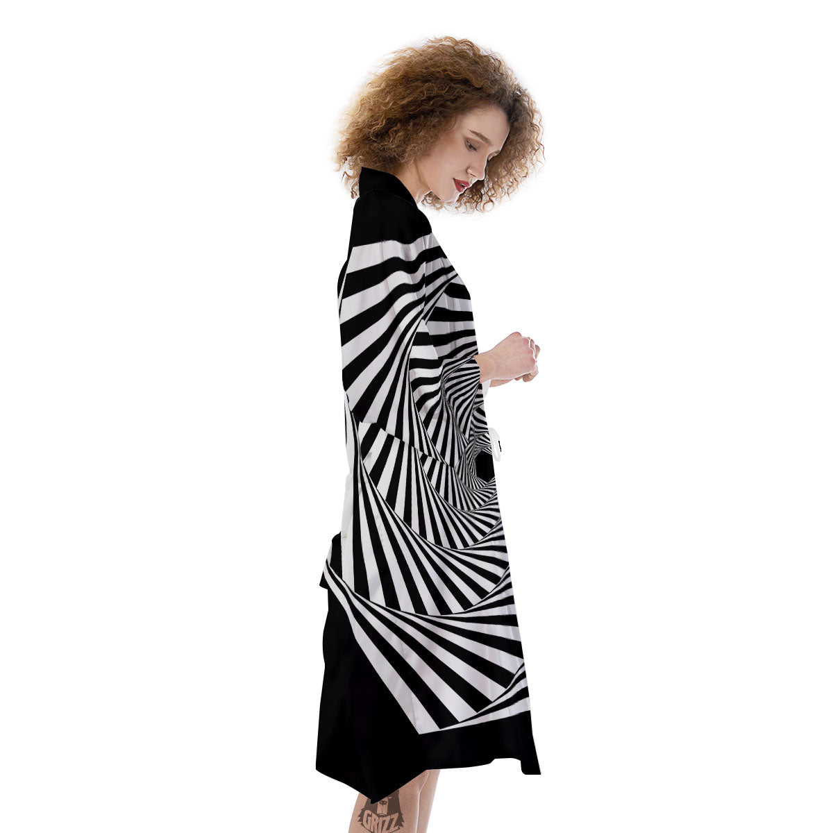Motion Illusion Angular Swirl Print Kimono-grizzshop