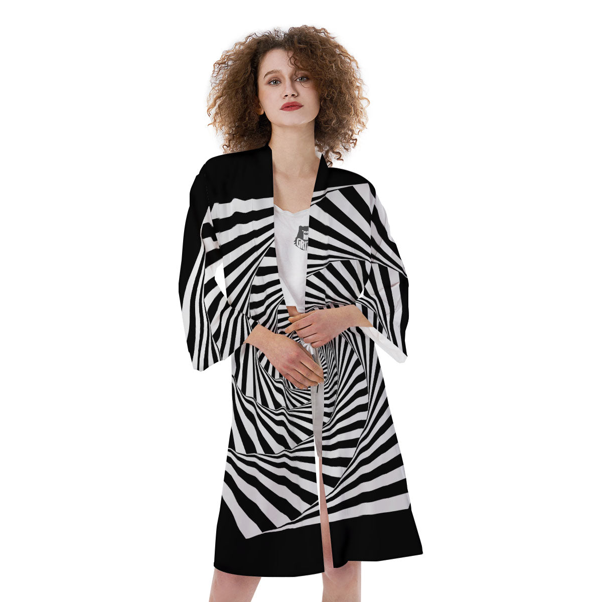 Motion Illusion Angular Swirl Print Kimono-grizzshop