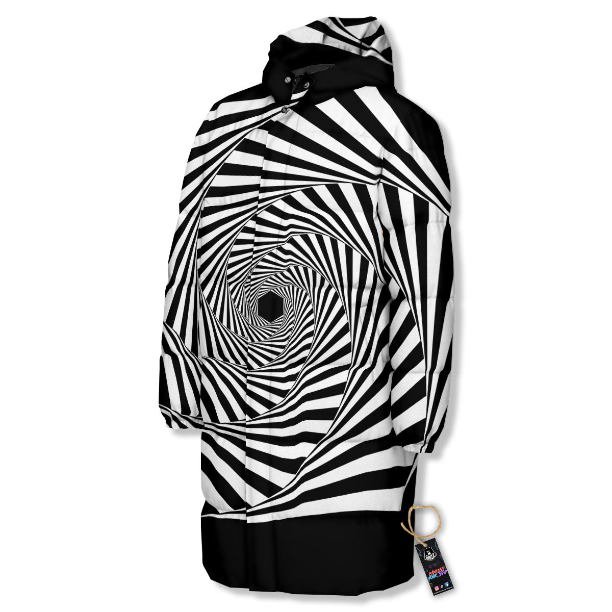 Motion Illusion Angular Swirl Print Long Down Jacket-grizzshop