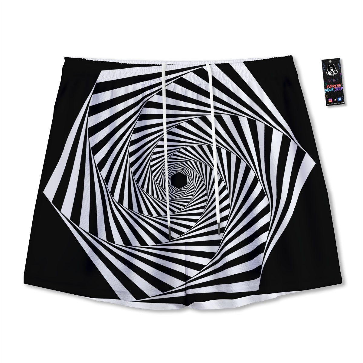 Motion Illusion Angular Swirl Print Mesh Shorts-grizzshop