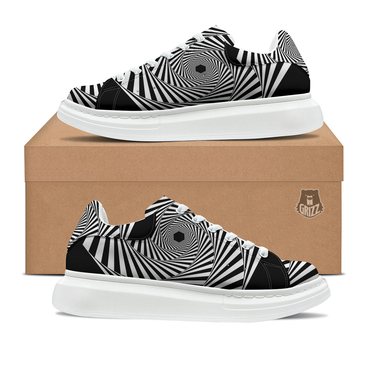Motion Illusion Angular Swirl Print Platform Shoes-grizzshop
