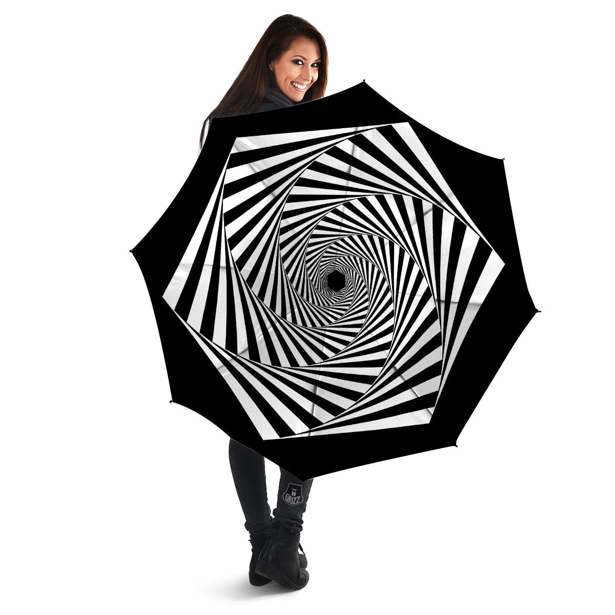 Motion Illusion Angular Swirl Print Umbrella-grizzshop