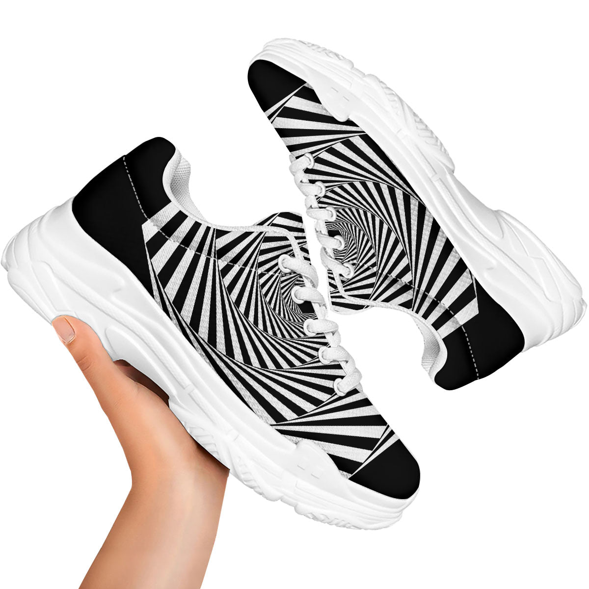 Motion Illusion Angular Swirl Print White Chunky Shoes-grizzshop