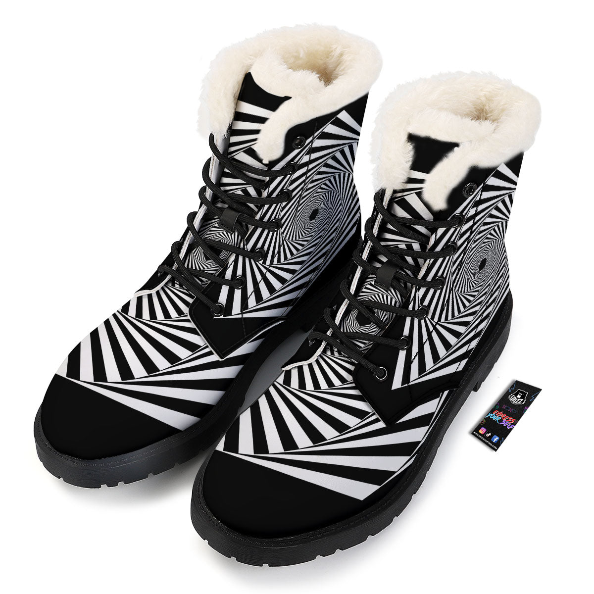Motion Illusion Angular Swirl Print Winter Boots-grizzshop