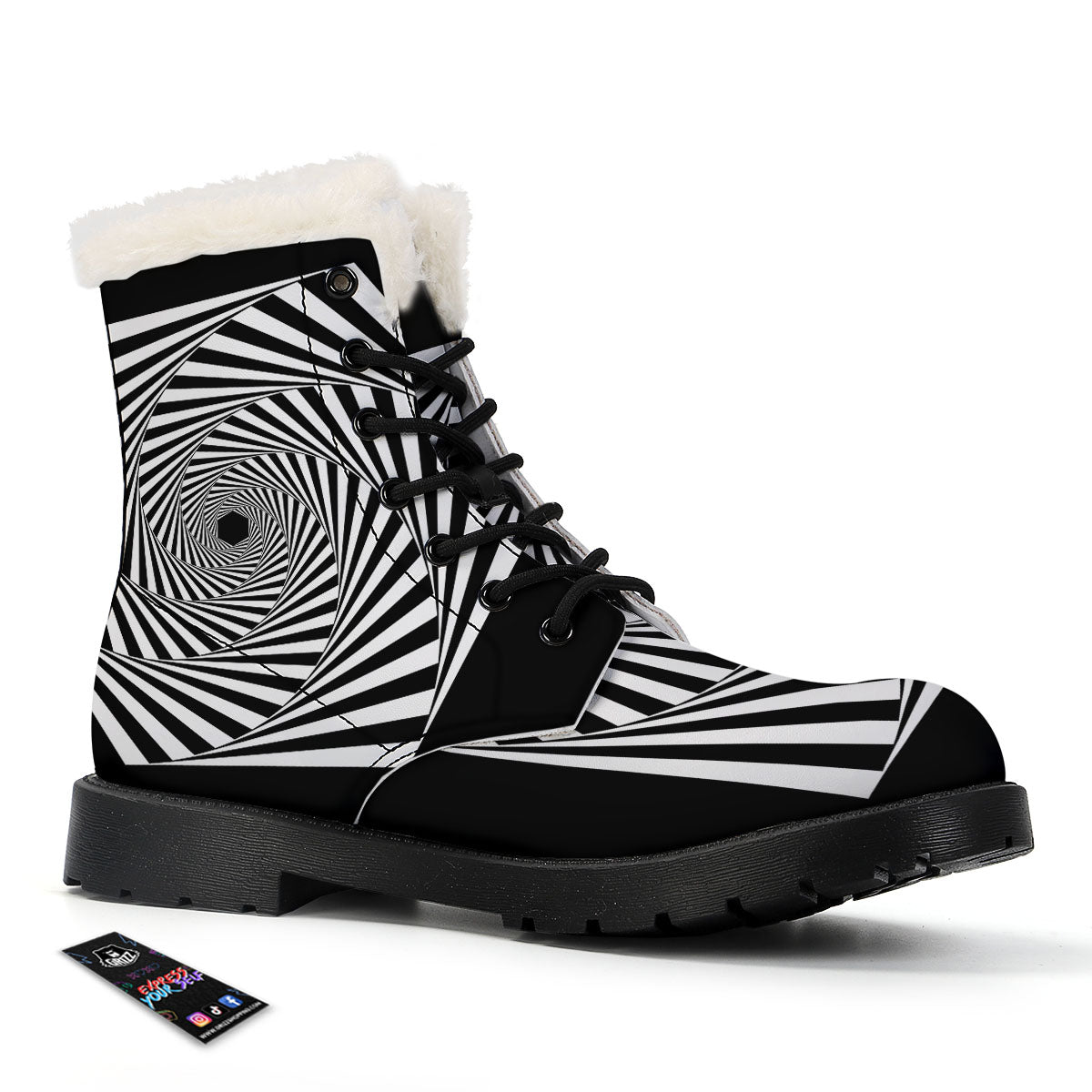 Motion Illusion Angular Swirl Print Winter Boots-grizzshop