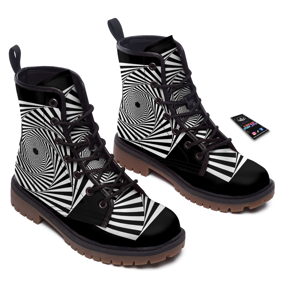 Motion Illusion Angular Swirl Print Work Boots-grizzshop