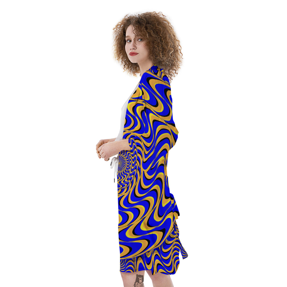 Motion Illusion Yellow And Blue Print Kimono-grizzshop