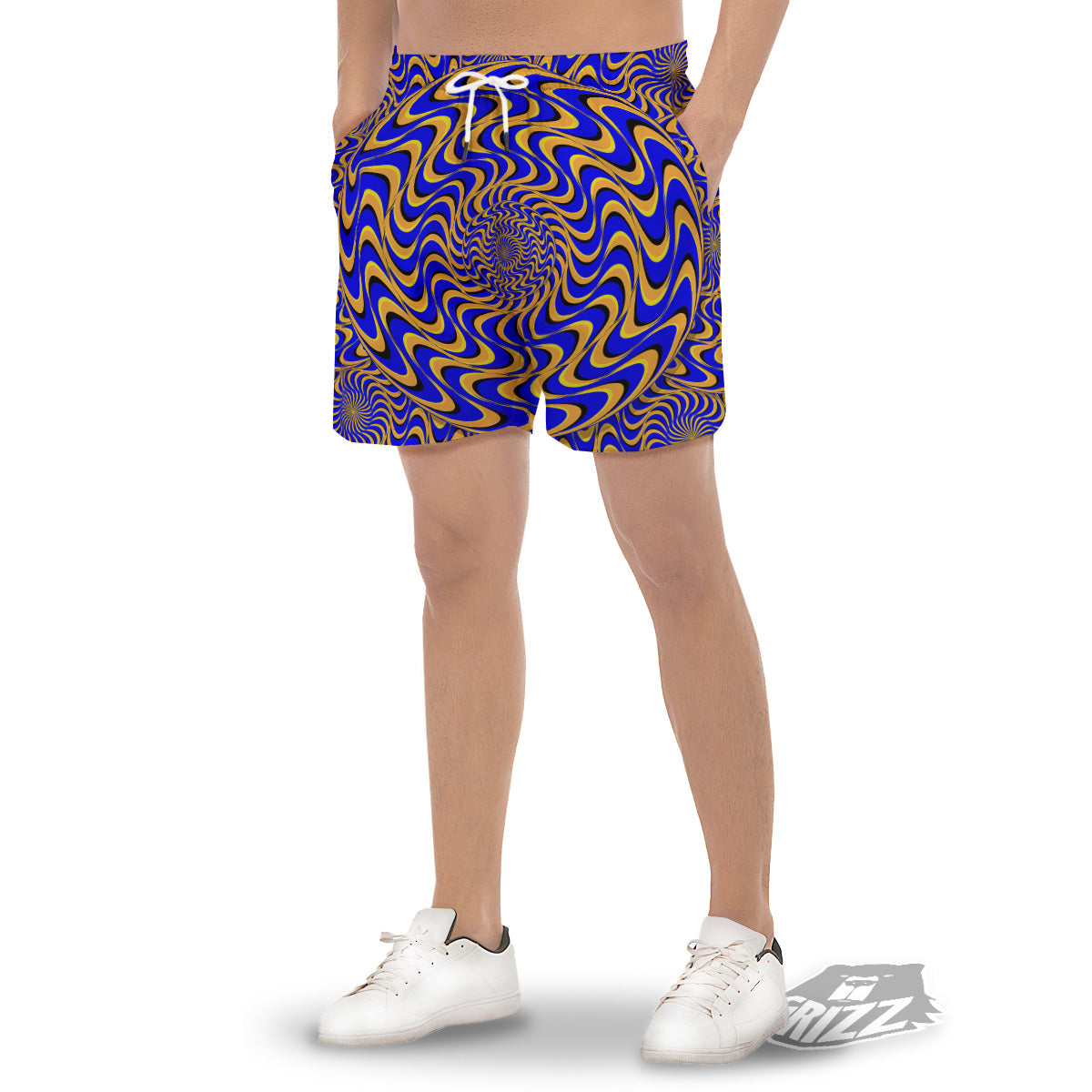 Motion Illusion Yellow And Blue Print Men's Gym Shorts-grizzshop
