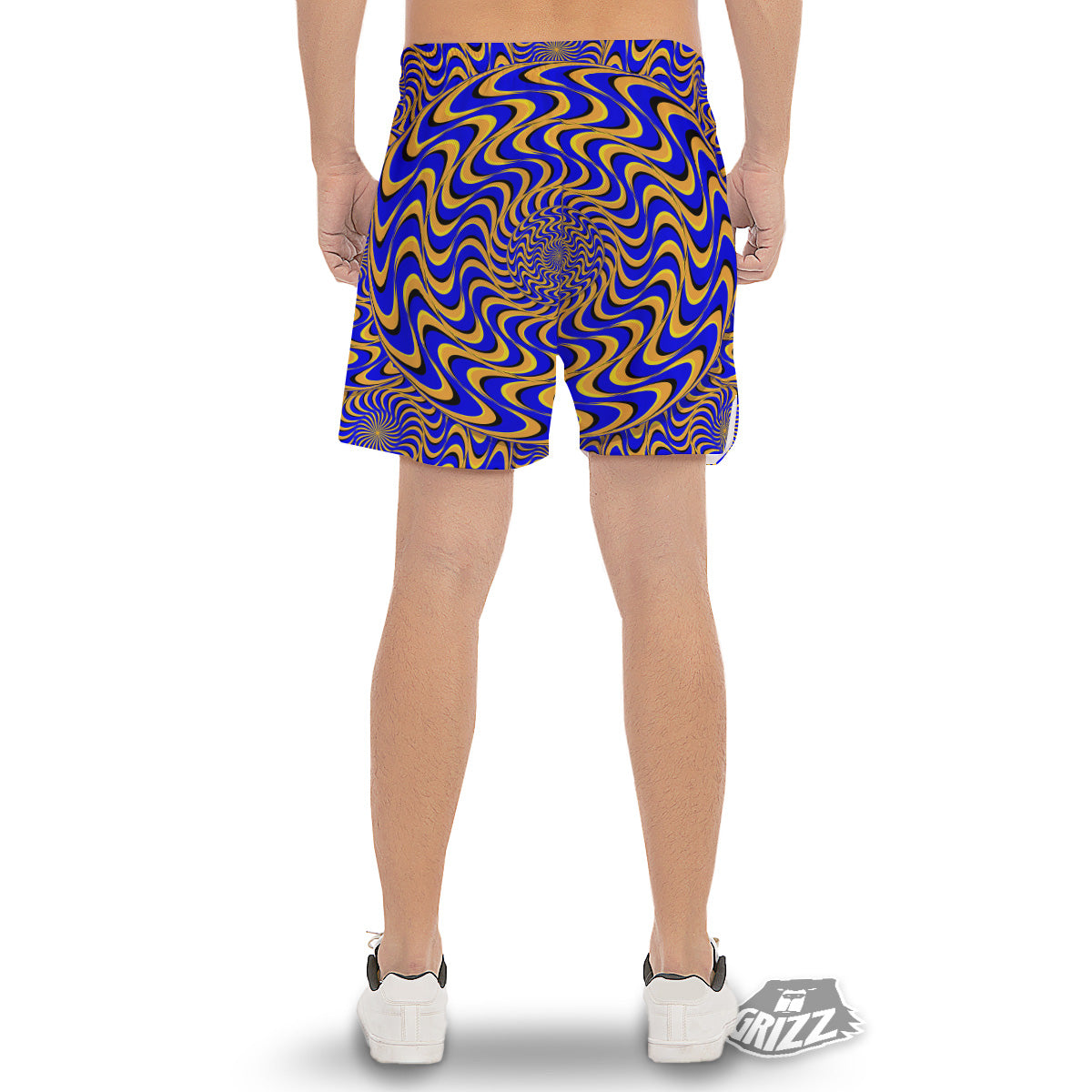 Motion Illusion Yellow And Blue Print Men's Gym Shorts-grizzshop