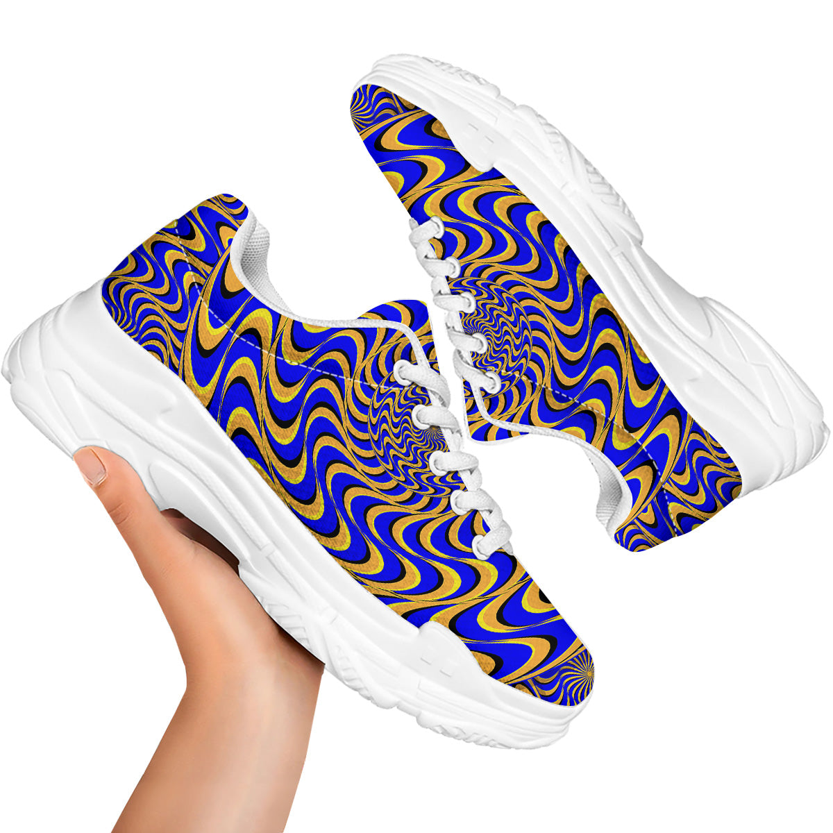 Motion Illusion Yellow And Blue Print White Chunky Shoes-grizzshop