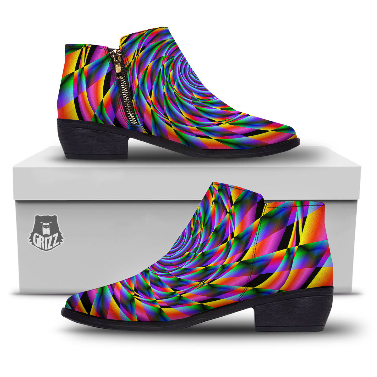 Motion Psychedelic Illusory Print Ankle Boots-grizzshop