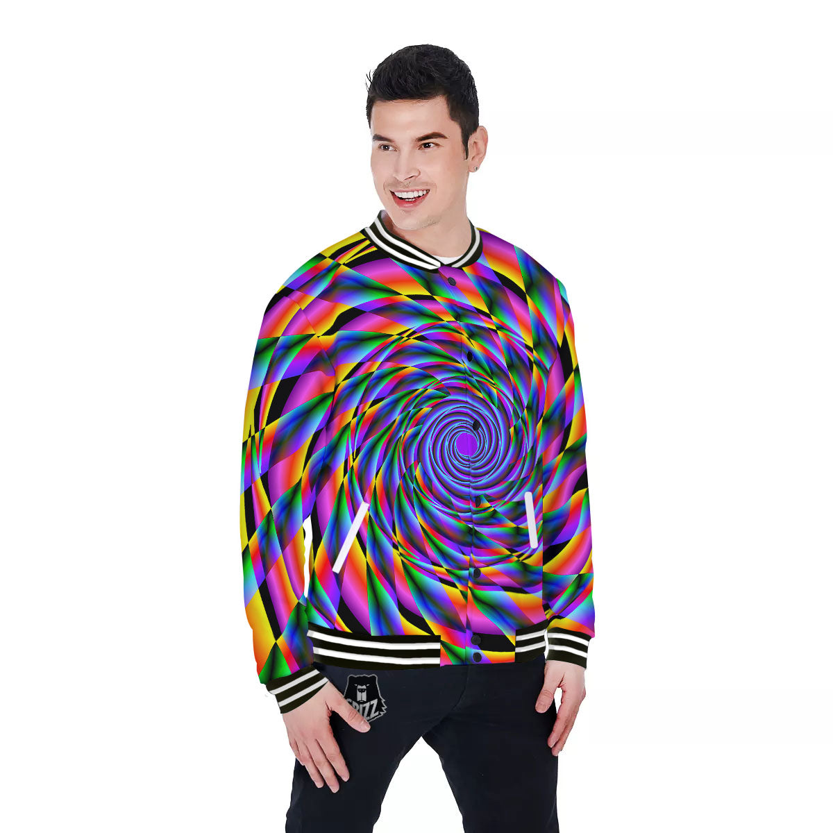 Motion Psychedelic Illusory Print Baseball Jacket-grizzshop