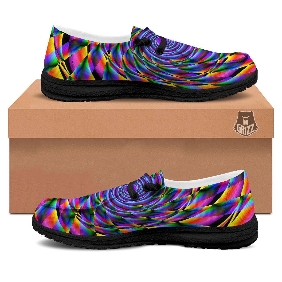 Motion Psychedelic Illusory Print Black Loafers-grizzshop