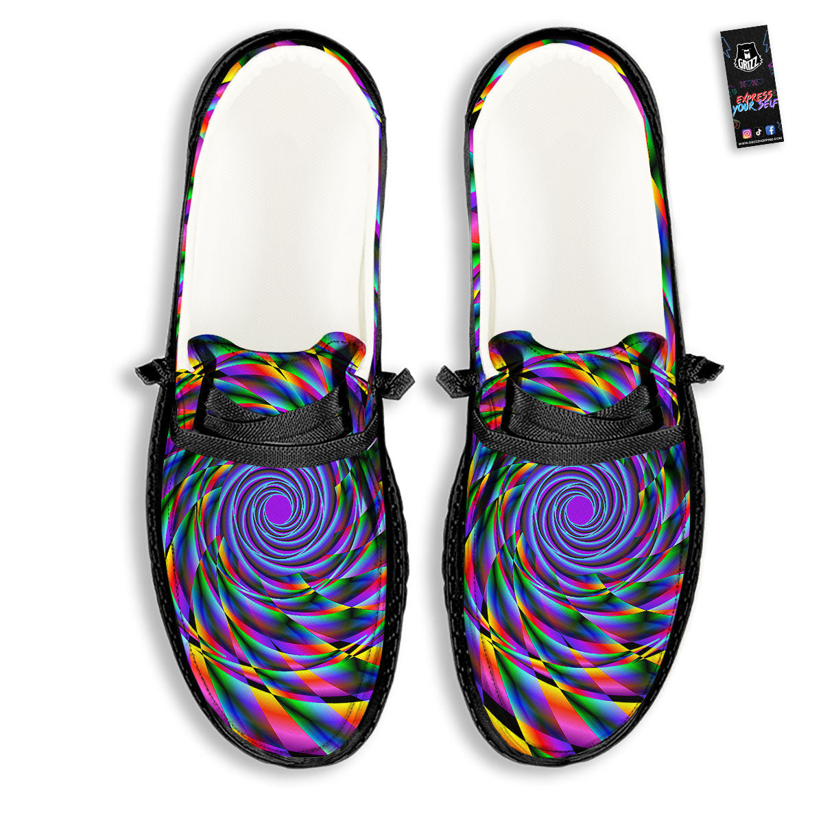 Motion Psychedelic Illusory Print Black Loafers-grizzshop