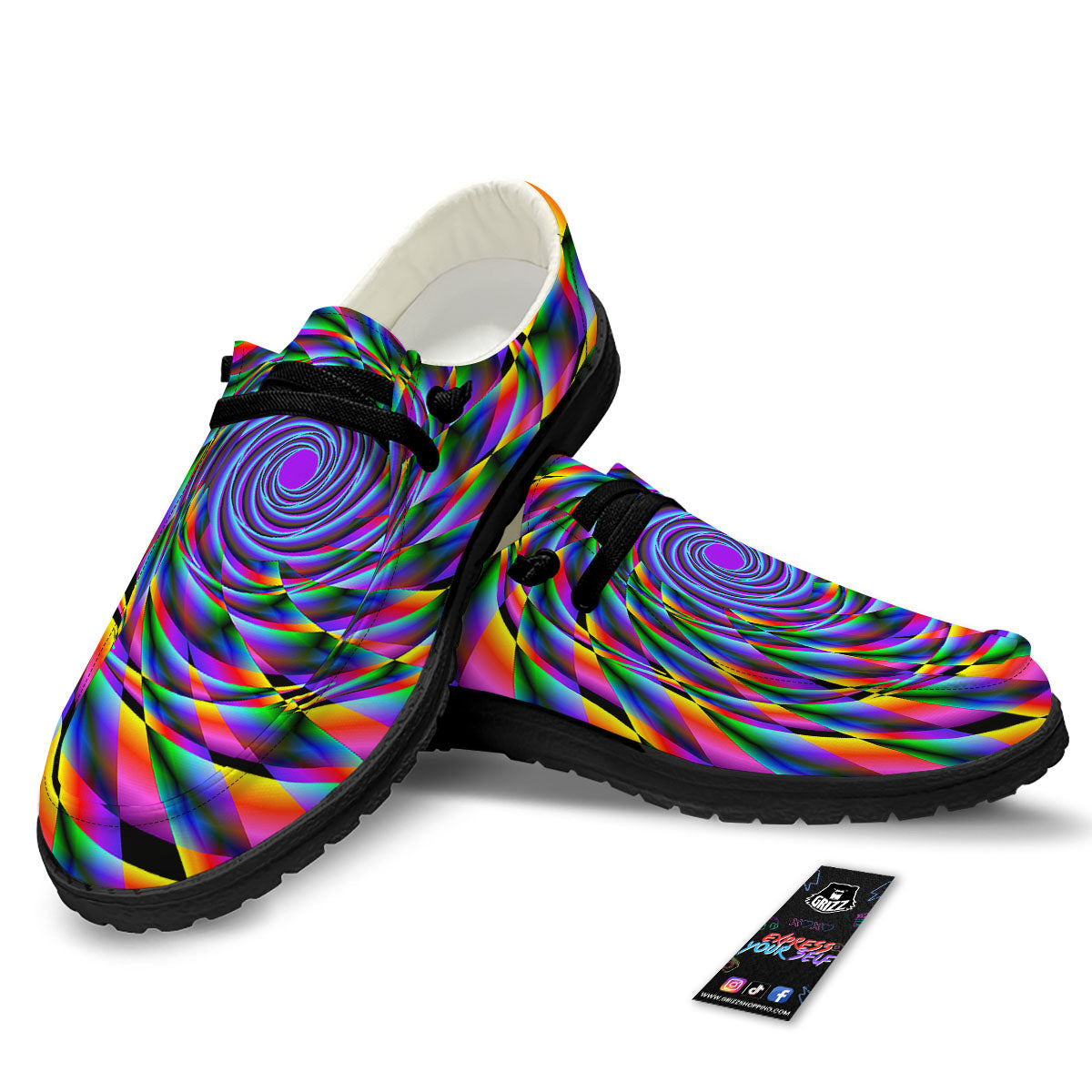 Motion Psychedelic Illusory Print Black Loafers-grizzshop