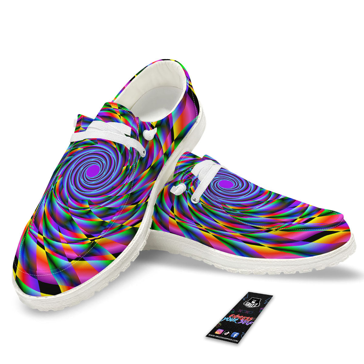 Motion Psychedelic Illusory Print Black Loafers-grizzshop