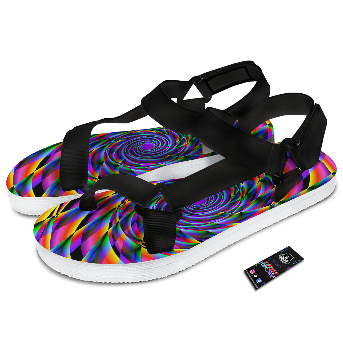 Motion Psychedelic Illusory Print Black Open Toe Sandals-grizzshop