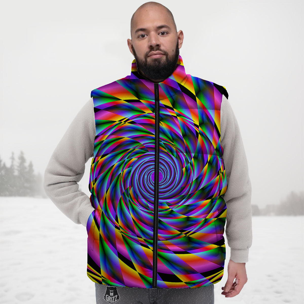 Motion Psychedelic Illusory Print Down Vest