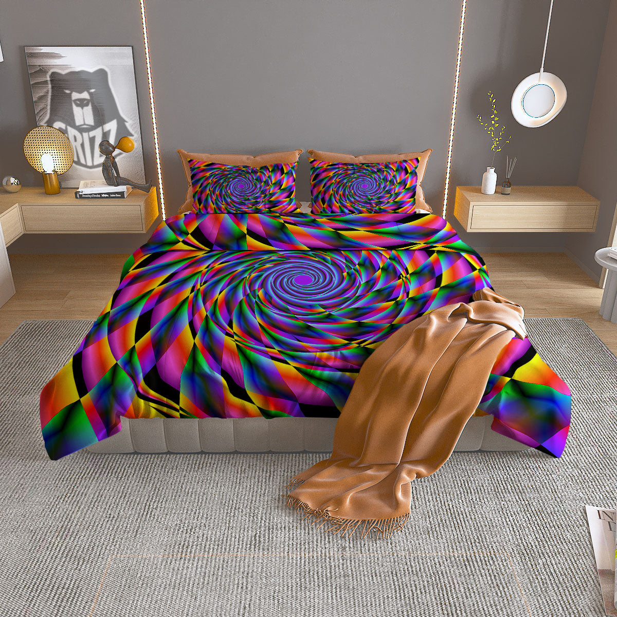 Moving Optical Yellow Spiral Illusion Duvet Cover Bedding Set