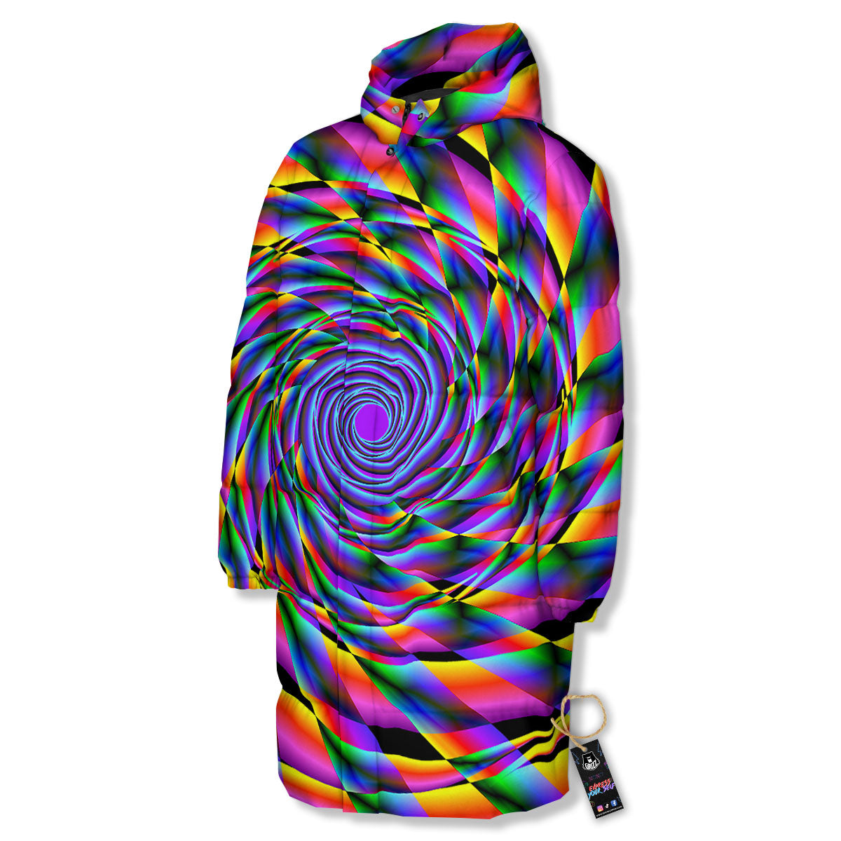 Motion Psychedelic Illusory Print Long Down Jacket-grizzshop