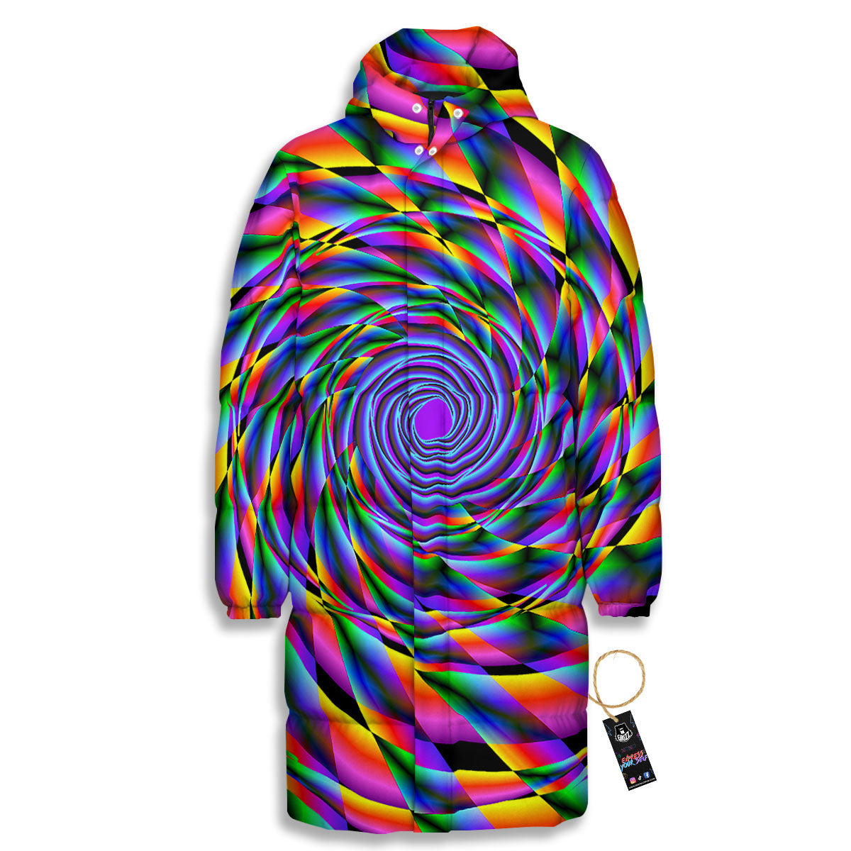 Motion Psychedelic Illusory Print Long Down Jacket-grizzshop