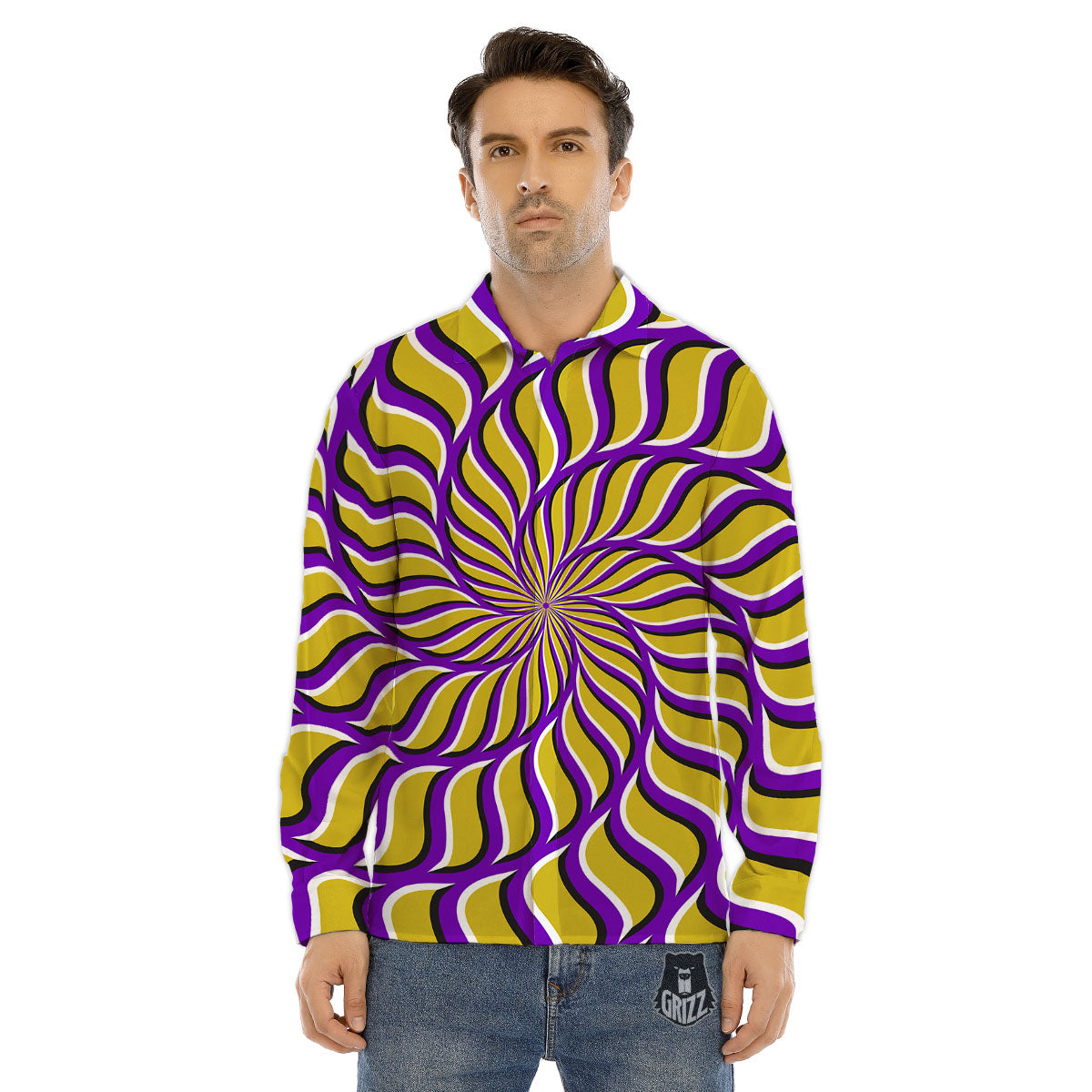 Motion Psychedelic Illusory Print Men's Dress Shirts-grizzshop