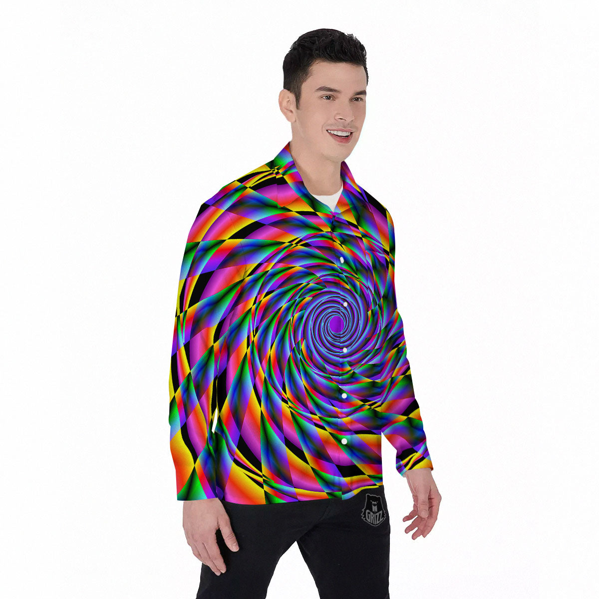 Motion Psychedelic Illusory Print Men's Long Sleeve Shirts-grizzshop